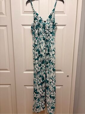 Absolutely Teal and White Floral Maxi Jumpsuit